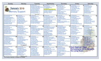 Activity Calendar of River Terrace Retirement Community, Assisted Living, Nursing Home, Independent Living, CCRC, Bluffton, IN 3