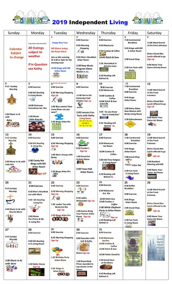 Activity Calendar of River Terrace Retirement Community, Assisted Living, Nursing Home, Independent Living, CCRC, Bluffton, IN 4