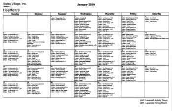 Activity Calendar of Swiss Village, Assisted Living, Nursing Home, Independent Living, CCRC, Berne, IN 20