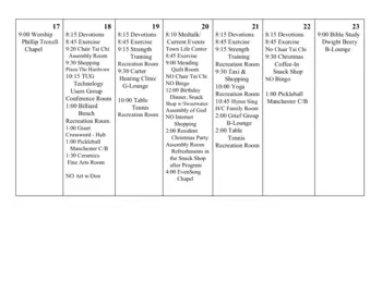 Activity Calendar of Timbercrest, Assisted Living, Nursing Home, Independent Living, CCRC, North Manchester, IN 10