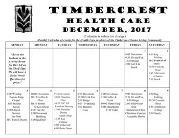 Activity Calendar of Timbercrest, Assisted Living, Nursing Home, Independent Living, CCRC, North Manchester, IN 1