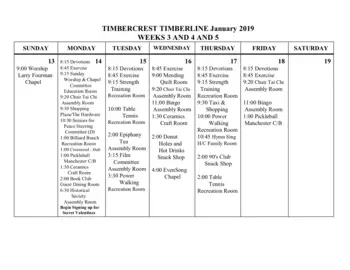 Activity Calendar of Timbercrest, Assisted Living, Nursing Home, Independent Living, CCRC, North Manchester, IN 17