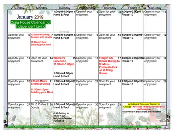 Activity Calendar of Peabody Retirement Community, Assisted Living, Nursing Home, Independent Living, CCRC, North Manchester, IN 1