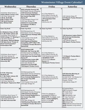 Activity Calendar of Westminster Village, Assisted Living, Nursing Home, Independent Living, CCRC, West Lafayette, IN 8