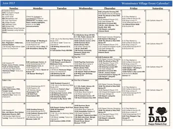 Activity Calendar of Westminster Village, Assisted Living, Nursing Home, Independent Living, CCRC, West Lafayette, IN 9