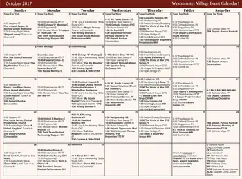 Activity Calendar of Westminster Village, Assisted Living, Nursing Home, Independent Living, CCRC, West Lafayette, IN 2
