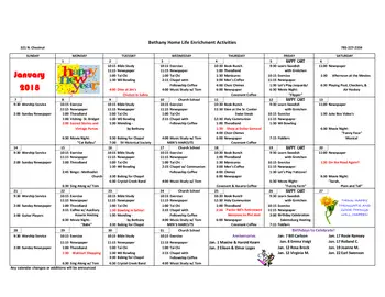Activity Calendar of Bethany Home, Assisted Living, Nursing Home, Independent Living, CCRC, Lindsborg, KS 3