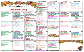 Activity Calendar of Westchester Village of Lenexa, Assisted Living, Nursing Home, Independent Living, CCRC, Lenexa, KS 1