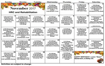 Activity Calendar of Westchester Village of Lenexa, Assisted Living, Nursing Home, Independent Living, CCRC, Lenexa, KS 2