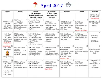 Activity Calendar of Prairie Mission Retirement Village, Assisted Living, Nursing Home, Independent Living, CCRC, Saint Paul, KS 1