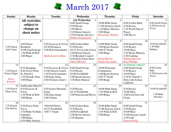 Activity Calendar of Prairie Mission Retirement Village, Assisted Living, Nursing Home, Independent Living, CCRC, Saint Paul, KS 7