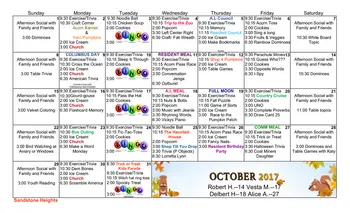 Activity Calendar of Sandstone Heights, Assisted Living, Nursing Home, Independent Living, CCRC, Little River, KS 1