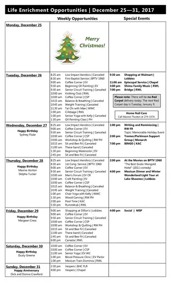 Activity Calendar of Brewster Place, Assisted Living, Nursing Home, Independent Living, CCRC, Topeka, KS 4