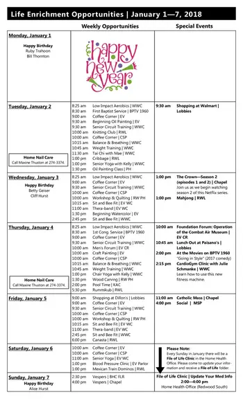 Activity Calendar of Brewster Place, Assisted Living, Nursing Home, Independent Living, CCRC, Topeka, KS 5