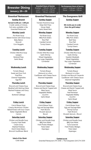Dining menu of Brewster Place, Assisted Living, Nursing Home, Independent Living, CCRC, Topeka, KS 14