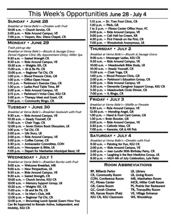 Activity Calendar of Meadowlark Hills, Assisted Living, Nursing Home, Independent Living, CCRC, Manhattan, KS 8