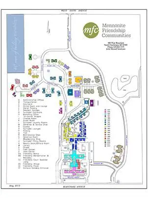 Campus Map of Mennonite Friendship, Assisted Living, Nursing Home, Independent Living, CCRC, South Hutchinson, KS 1