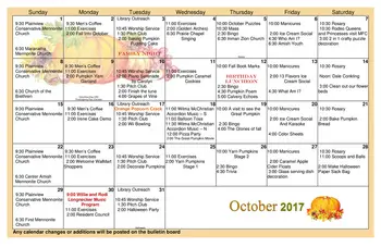 Activity Calendar of Mennonite Friendship, Assisted Living, Nursing Home, Independent Living, CCRC, South Hutchinson, KS 3