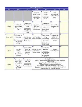 Dining menu of Sunshine Meadows, Assisted Living, Nursing Home, Independent Living, CCRC, Buhler, KS 3