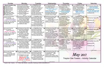 Activity Calendar of Treyton Oak Towers, Assisted Living, Nursing Home, Independent Living, CCRC, Louisville, KY 1