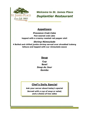 Dining menu of St. James Place, Assisted Living, Nursing Home, Independent Living, CCRC, Baton Rouge, LA 11