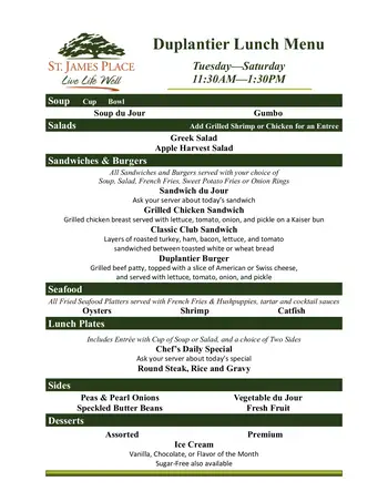 Dining menu of St. James Place, Assisted Living, Nursing Home, Independent Living, CCRC, Baton Rouge, LA 15