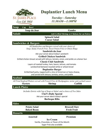 Dining menu of St. James Place, Assisted Living, Nursing Home, Independent Living, CCRC, Baton Rouge, LA 20