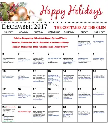 Activity Calendar of The Glen Retirement System, Assisted Living, Nursing Home, Independent Living, CCRC, Shreveport, LA 1