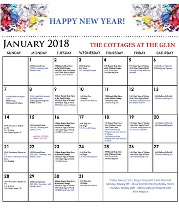 Activity Calendar of The Glen Retirement System, Assisted Living, Nursing Home, Independent Living, CCRC, Shreveport, LA 3
