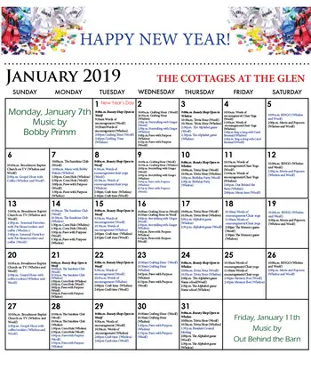 Activity Calendar of The Glen Retirement System, Assisted Living, Nursing Home, Independent Living, CCRC, Shreveport, LA 4
