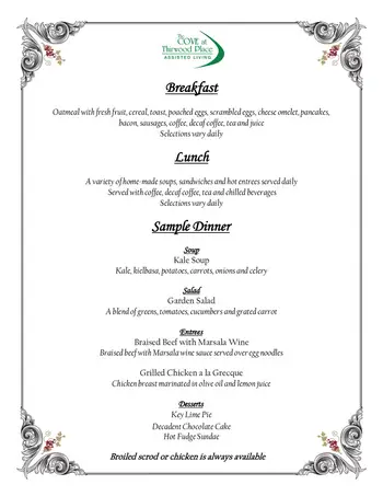 Dining menu of Thirwood Place, Assisted Living, Nursing Home, Independent Living, CCRC, South Yarmouth, MA 3