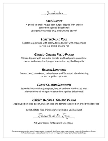 Dining menu of Thirwood Place, Assisted Living, Nursing Home, Independent Living, CCRC, South Yarmouth, MA 2