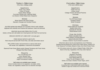 Dining menu of Fox Hill Village, Assisted Living, Nursing Home, Independent Living, CCRC, Westwood, MA 1