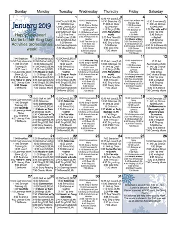 Activity Calendar of Kimball Farms, Assisted Living, Nursing Home, Independent Living, CCRC, Lenox, MA 2