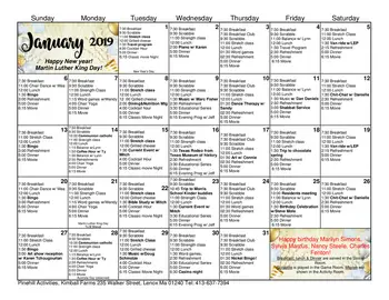 Activity Calendar of Kimball Farms, Assisted Living, Nursing Home, Independent Living, CCRC, Lenox, MA 3