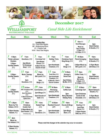 Activity Calendar of Brooke Grove Retirement Village, Assisted Living, Nursing Home, Independent Living, CCRC, Sandy Spring, MD 8