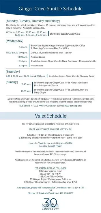 Activity Calendar of Ginger Cove, Assisted Living, Nursing Home, Independent Living, CCRC, Annapolis, MD 1