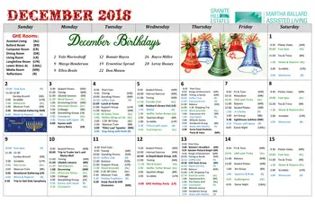 Activity Calendar of Granite Hill Estates, Assisted Living, Nursing Home, Independent Living, CCRC, Hallowell, ME 1