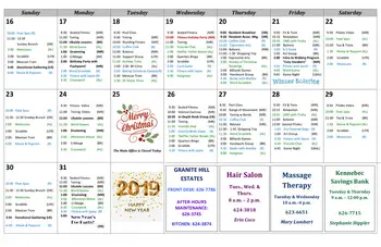 Activity Calendar of Granite Hill Estates, Assisted Living, Nursing Home, Independent Living, CCRC, Hallowell, ME 2