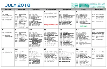 Activity Calendar of Granite Hill Estates, Assisted Living, Nursing Home, Independent Living, CCRC, Hallowell, ME 5