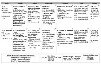 Activity Calendar of Granite Hill Estates, Assisted Living, Nursing Home, Independent Living, CCRC, Hallowell, ME 12
