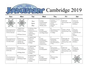 Activity Calendar of Gorham House, Assisted Living, Nursing Home, Independent Living, CCRC, Gorham, ME 1
