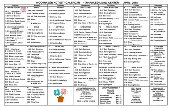 Activity Calendar of Woodhaven Retirement Community, Assisted Living, Nursing Home, Independent Living, CCRC, Livonia, MI 6