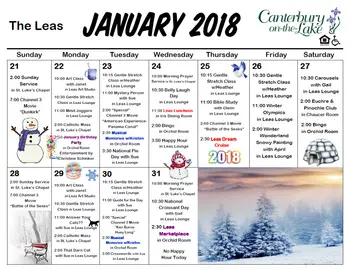 Activity Calendar of Canterbury on the Lake, Assisted Living, Nursing Home, Independent Living, CCRC, Waterford, MI 8
