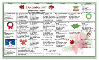 Activity Calendar of The Rivers Grosse Pointe, Assisted Living, Nursing Home, Independent Living, CCRC, Grosse Pointe Woods, MI 1