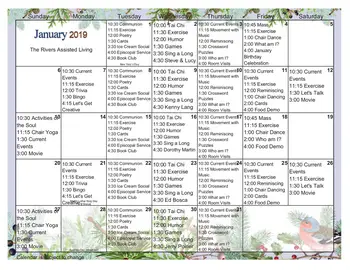 Activity Calendar of The Rivers Grosse Pointe, Assisted Living, Nursing Home, Independent Living, CCRC, Grosse Pointe Woods, MI 2