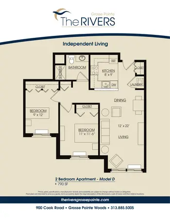 Floorplan of The Rivers Grosse Pointe, Assisted Living, Nursing Home, Independent Living, CCRC, Grosse Pointe Woods, MI 19