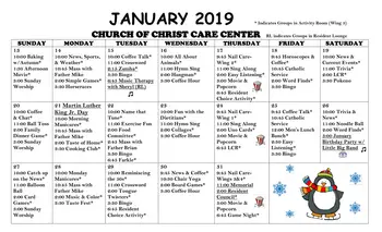 Activity Calendar of Church of Christ Care Center, Assisted Living, Nursing Home, Independent Living, CCRC, Clinton Township, MI 2