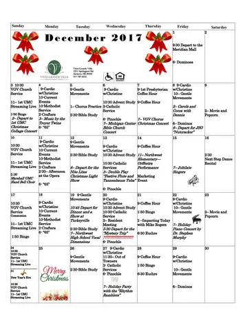 Activity Calendar of Vista Grande Villa, Assisted Living, Nursing Home, Independent Living, CCRC, Jackson, MI 3