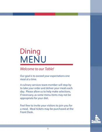 Dining menu of Episcopal Homes, Assisted Living, Nursing Home, Independent Living, CCRC, Saint Paul, MN 1
